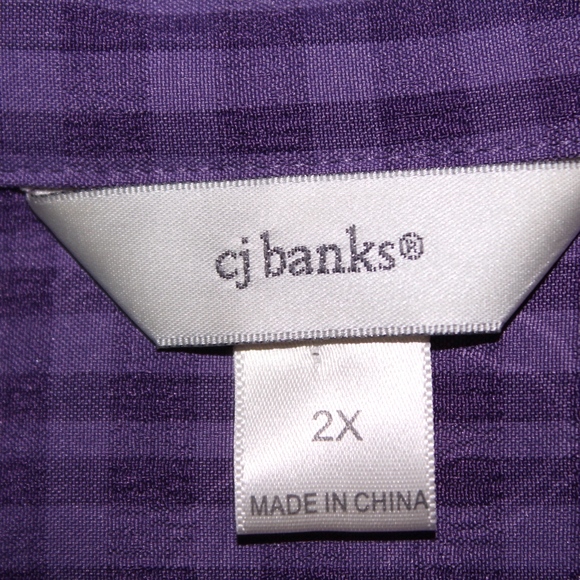 CJ Banks Purple Gingham Check Floral Stretch Top - Picture 3 of 3